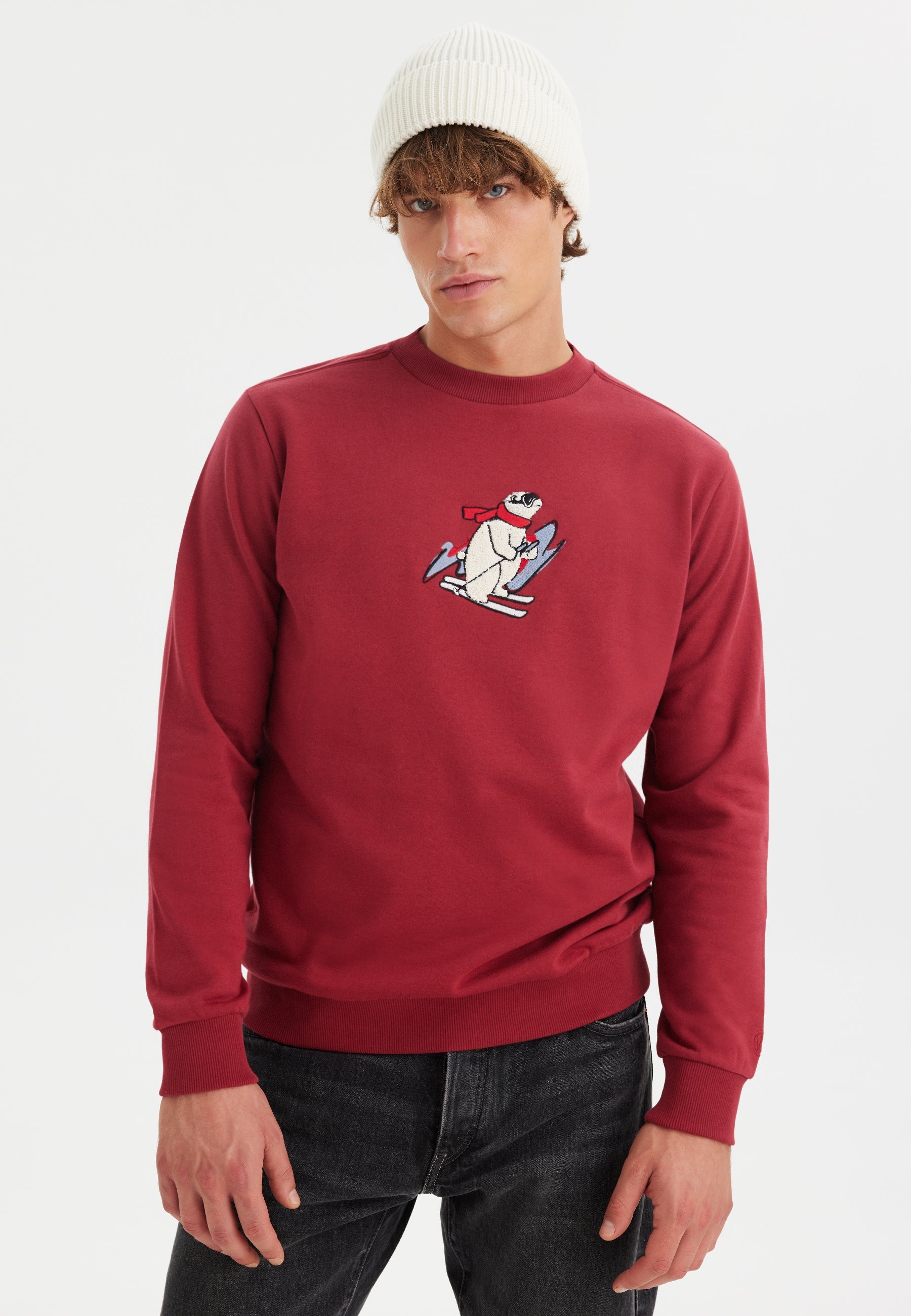 Kırmızı Baskılı Bisiklet Yaka Pamuklu Regular Fit Erkek Sweatshirt WMCARTOON SKI - Sweatshirt - Westmark London EU(TR) Store Organik Pamuklu Sürdürülebilir Moda