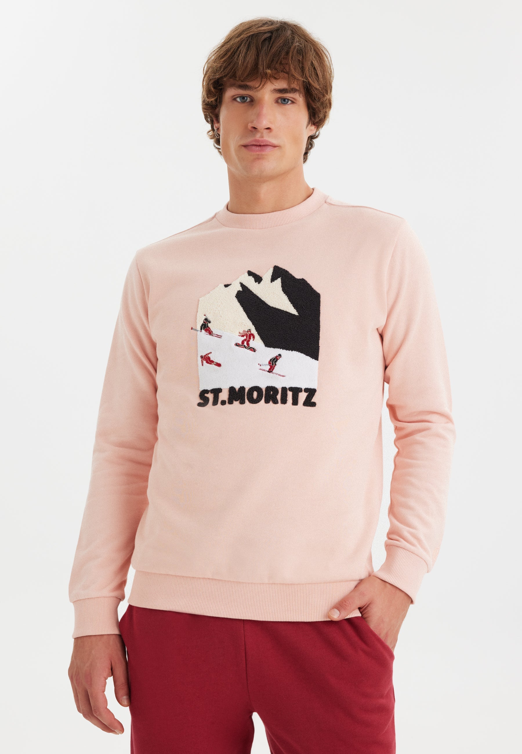 Pembe Baskılı Bisiklet Yaka Pamuklu Regular Fit Erkek Sweatshirt WMDESTINATION STMORITZ - Sweatshirt - Westmark London EU(TR) Store Organik Pamuklu Sürdürülebilir Moda