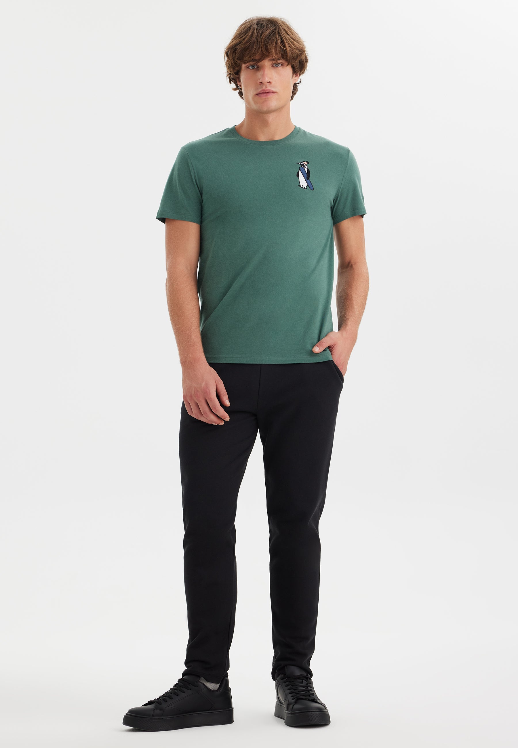 Yeşil Baskılı Bisiklet Yaka Pamuklu Erkek T-Shirt WMCARTOON PENGUIN - T-Shirt - Westmark London EU(TR) Store Organik Pamuklu Sürdürülebilir Moda