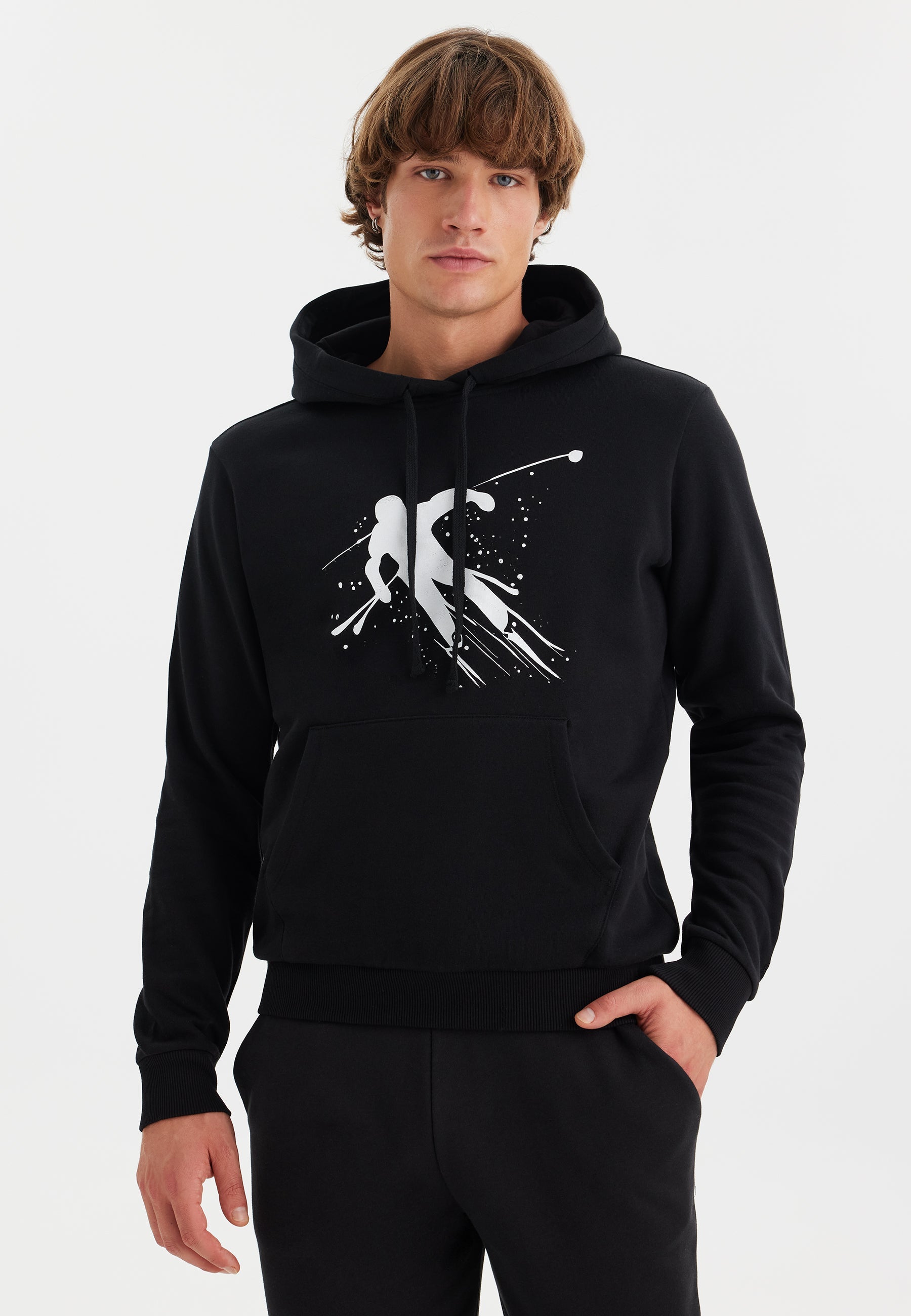 Siyah Baskılı Kapüşonlu Pamuklu Regular Fit Erkek Sweatshirt WMINK SKI - Sweatshirt - Westmark London EU(TR) Store Organik Pamuklu Sürdürülebilir Moda