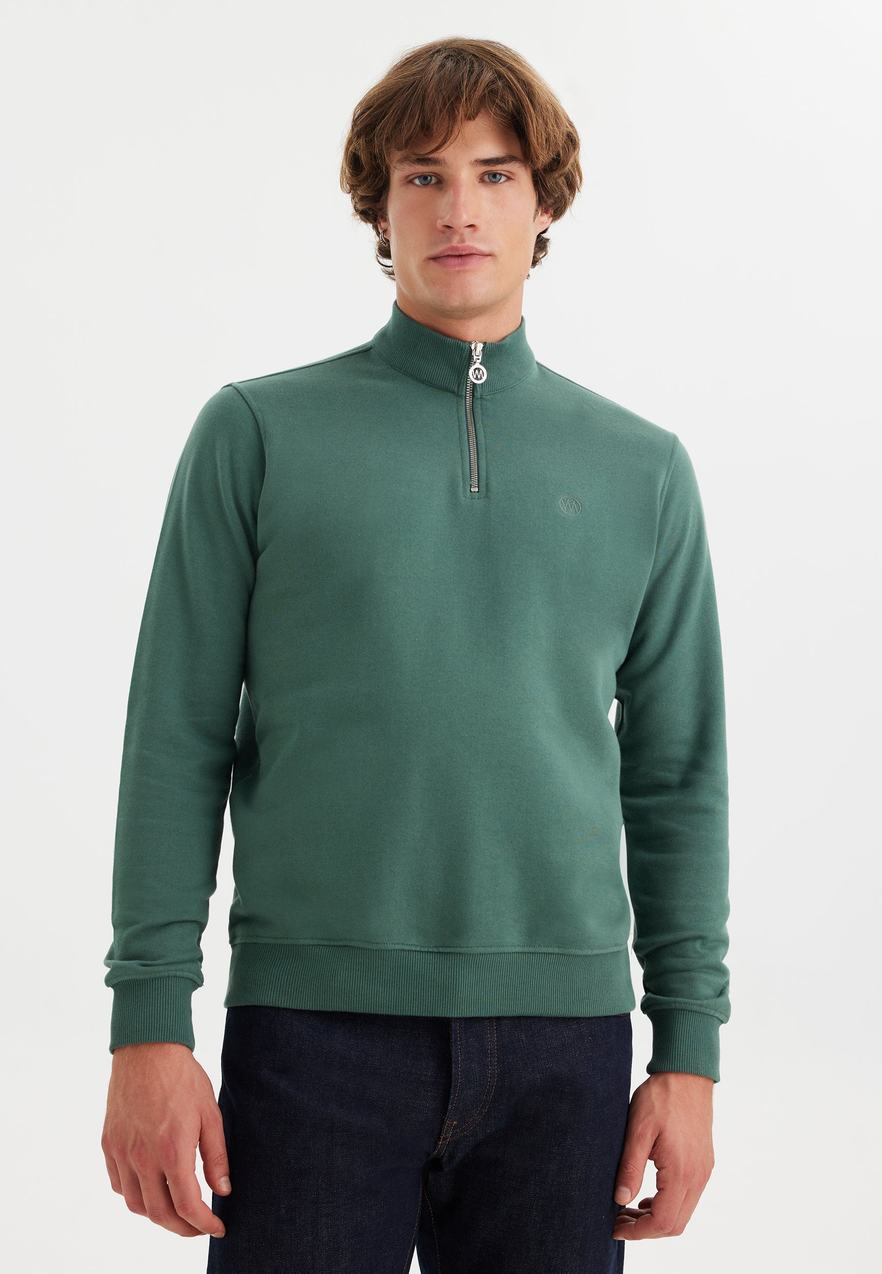 Yeşil Yarım Fermuarlı Yaka Pamuklu Regular Fit Erkek Sweatshirt CORE - Sweatshirt - Westmark London EU(TR) Store Organik Pamuklu Sürdürülebilir Moda