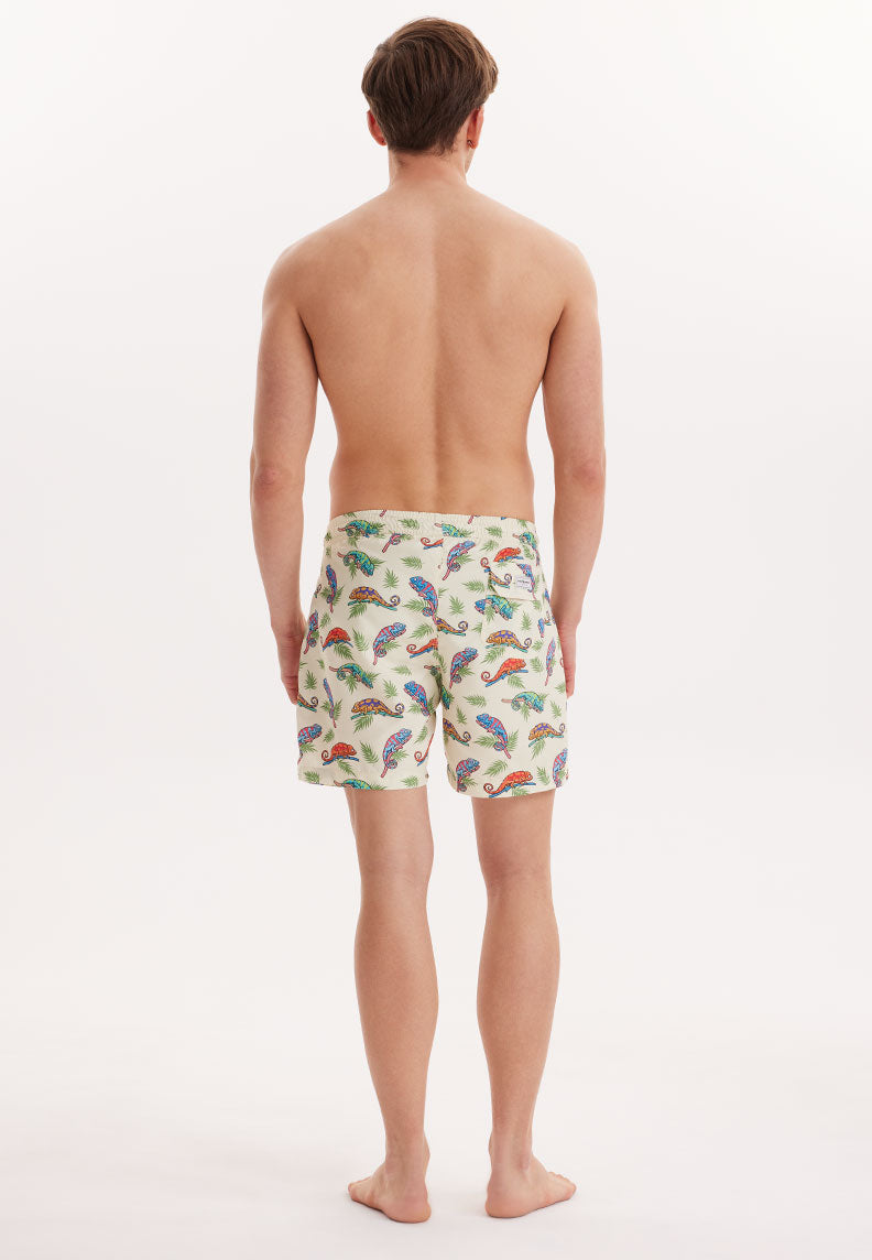 WMANIMAL IGUANA SWIM SHORTS in Beige AOP - Swim Shorts - Westmark London EU(TR) Store Organik Pamuklu Sürdürülebilir Moda