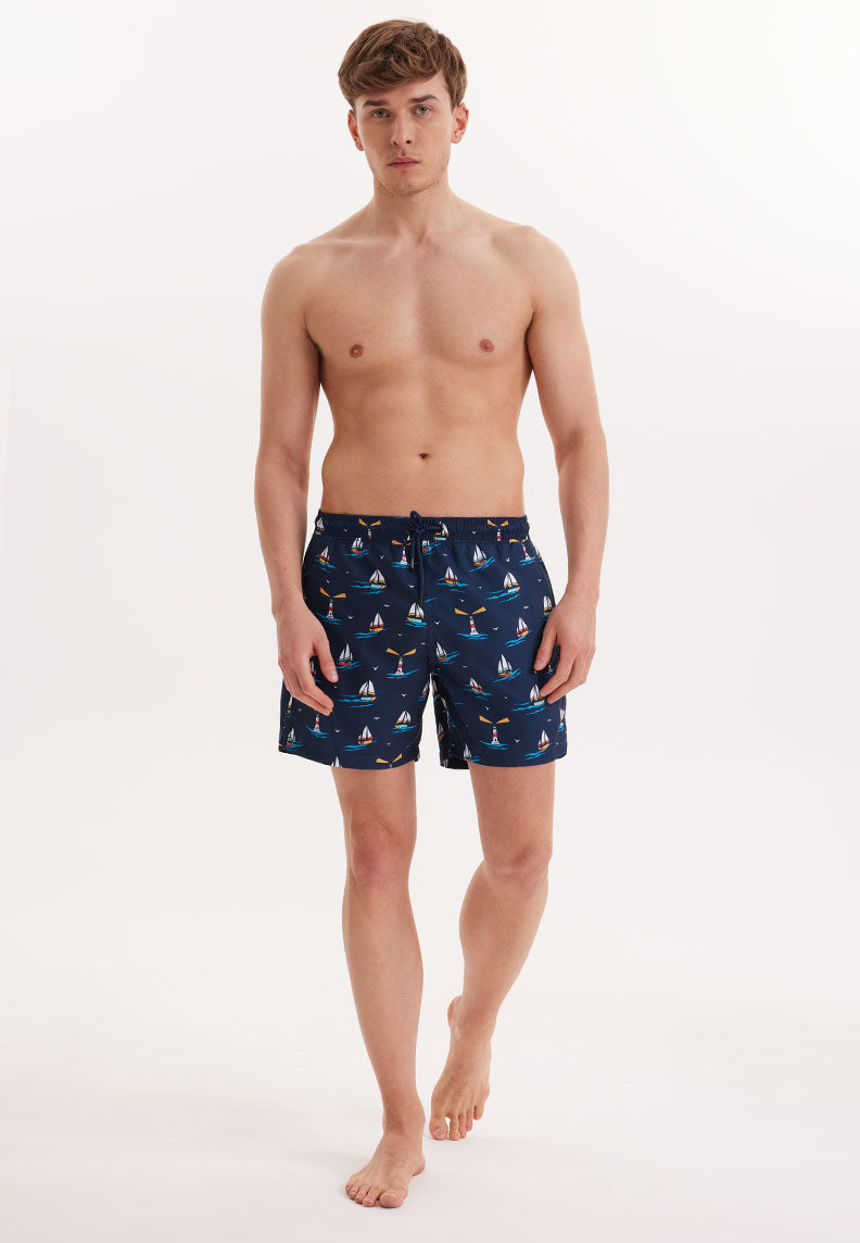 WMICON LIGHTHOUSE SWIM SHORTS in Navy AOP - Swim Shorts - Westmark London EU(TR) Store Organik Pamuklu Sürdürülebilir Moda