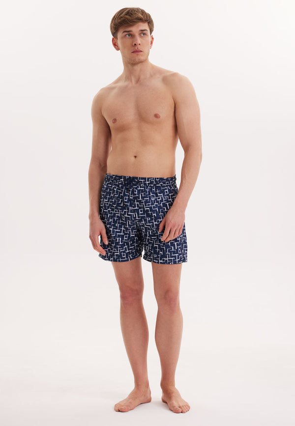 WMGEOMETRIC MAZE SWIM SHORTS in Navy AOP - Swim Shorts - Westmark London EU(TR) Store Organik Pamuklu Sürdürülebilir Moda