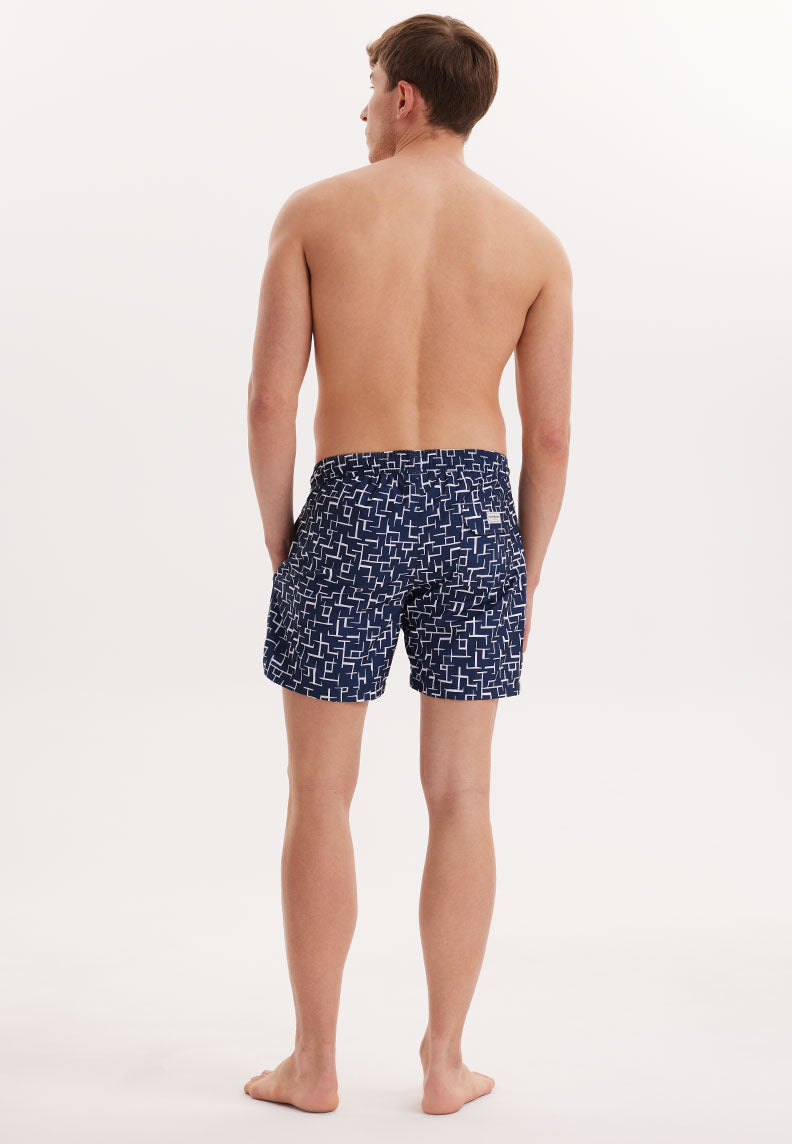 WMGEOMETRIC MAZE SWIM SHORTS in Navy AOP - Swim Shorts - Westmark London EU(TR) Store Organik Pamuklu Sürdürülebilir Moda