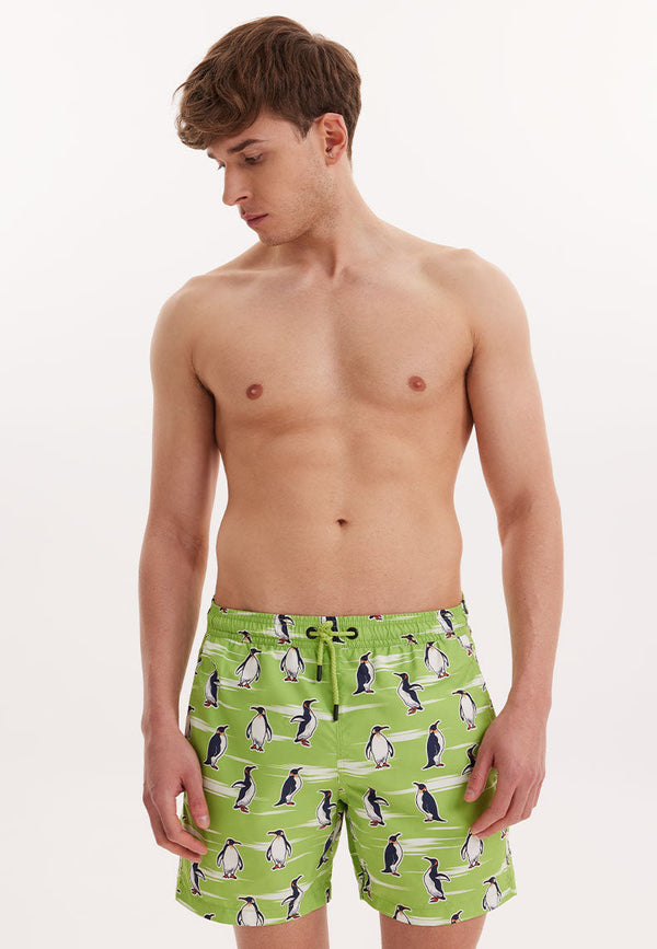 WMANIMAL PENGUIN SWIM SHORTS in Green AOP - Swim Shorts - Westmark London EU(TR) Store Organik Pamuklu Sürdürülebilir Moda