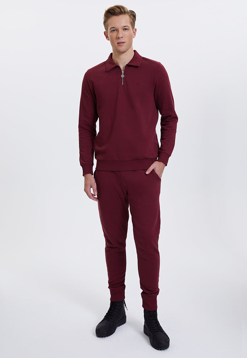 CORE ZIPPED POLO SWEAT in Cabernet - Sweatshirt - Westmark London EU(TR) Store Organik Pamuklu Sürdürülebilir Moda