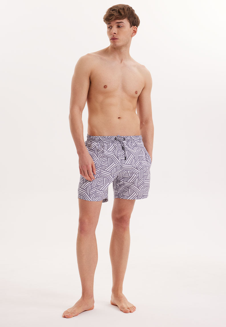 WMGEOMETRIC LINE SWIM SHORTS in Grey AOP - Swim Shorts - Westmark London EU(TR) Store Organik Pamuklu Sürdürülebilir Moda