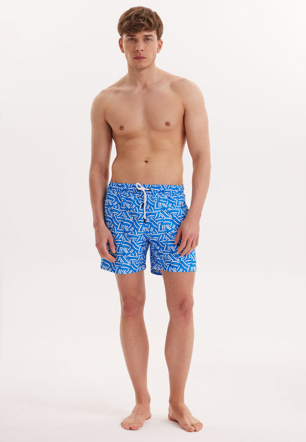 WMGEOMETRIC CURVE SWIM SHORTS in Blue AOP - Swim Shorts - Westmark London EU(TR) Store Organik Pamuklu Sürdürülebilir Moda