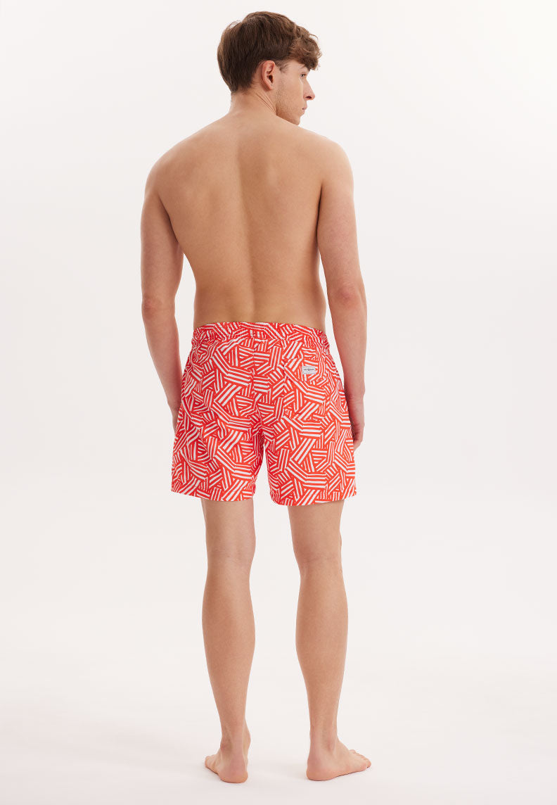 WMGEOMETRIC LINE SWIM SHORTS in Coral AOP - Swim Shorts - Westmark London EU(TR) Store Organik Pamuklu Sürdürülebilir Moda