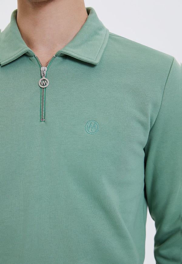 CORE ZIPPED POLO SWEAT in Hedge Green– Sweatshirt - Westmark London EU(TR) Store Organik Pamuklu Sürdürülebilir Moda