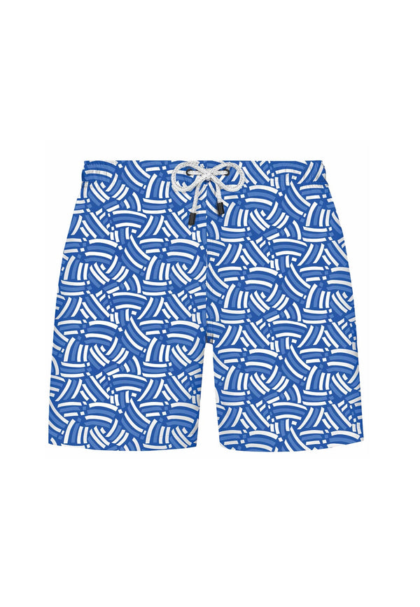 KIDS WMGEOMETRIC CURVE SWIM SHORTS in Blue AOP - Swim Shorts - Westmark London EU(TR) Store Organik Pamuklu Sürdürülebilir Moda