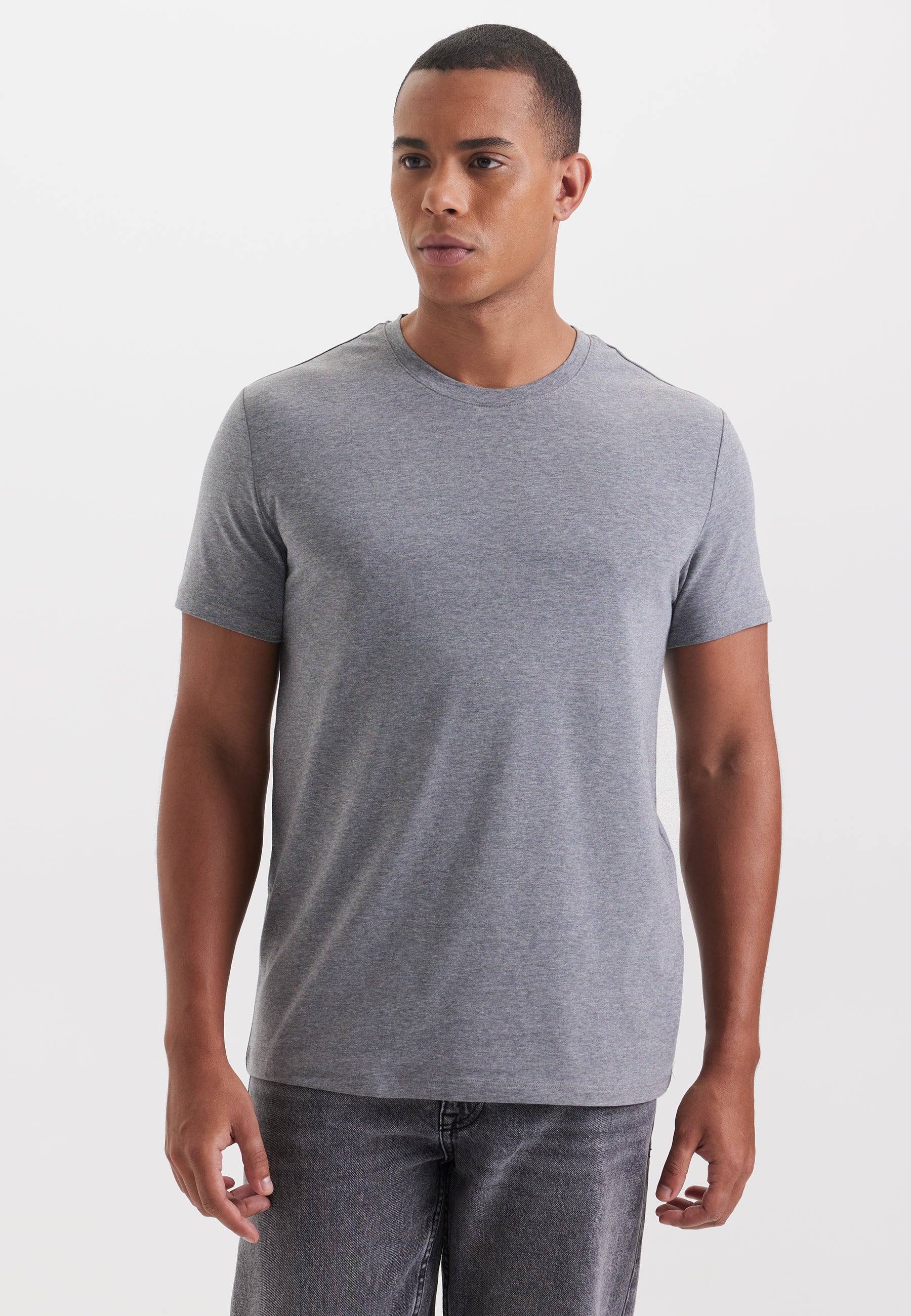 Gri Melanj Bisiklet Yaka Regular Fit Basic Erkek T-Shirt MERLIN - T-Shirt - Westmark London EU(TR) Store Organik Pamuklu Sürdürülebilir Moda