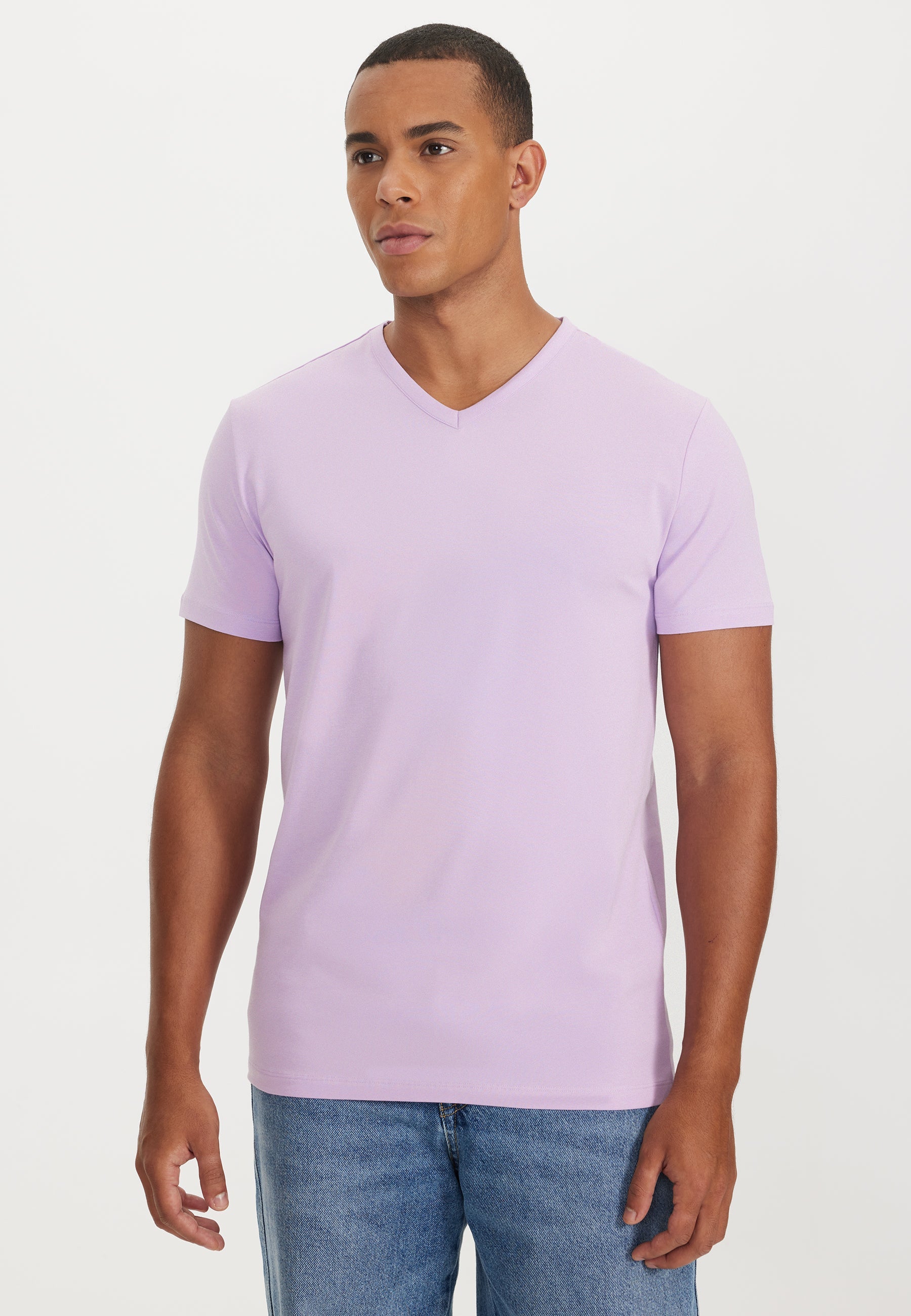 Lila V-Yaka Regular Fit Pamuk Elastan Karışımlı Basic Erkek T-Shirt THEO - T-Shirt - Westmark London EU(TR) Store Organik Pamuklu Sürdürülebilir Moda