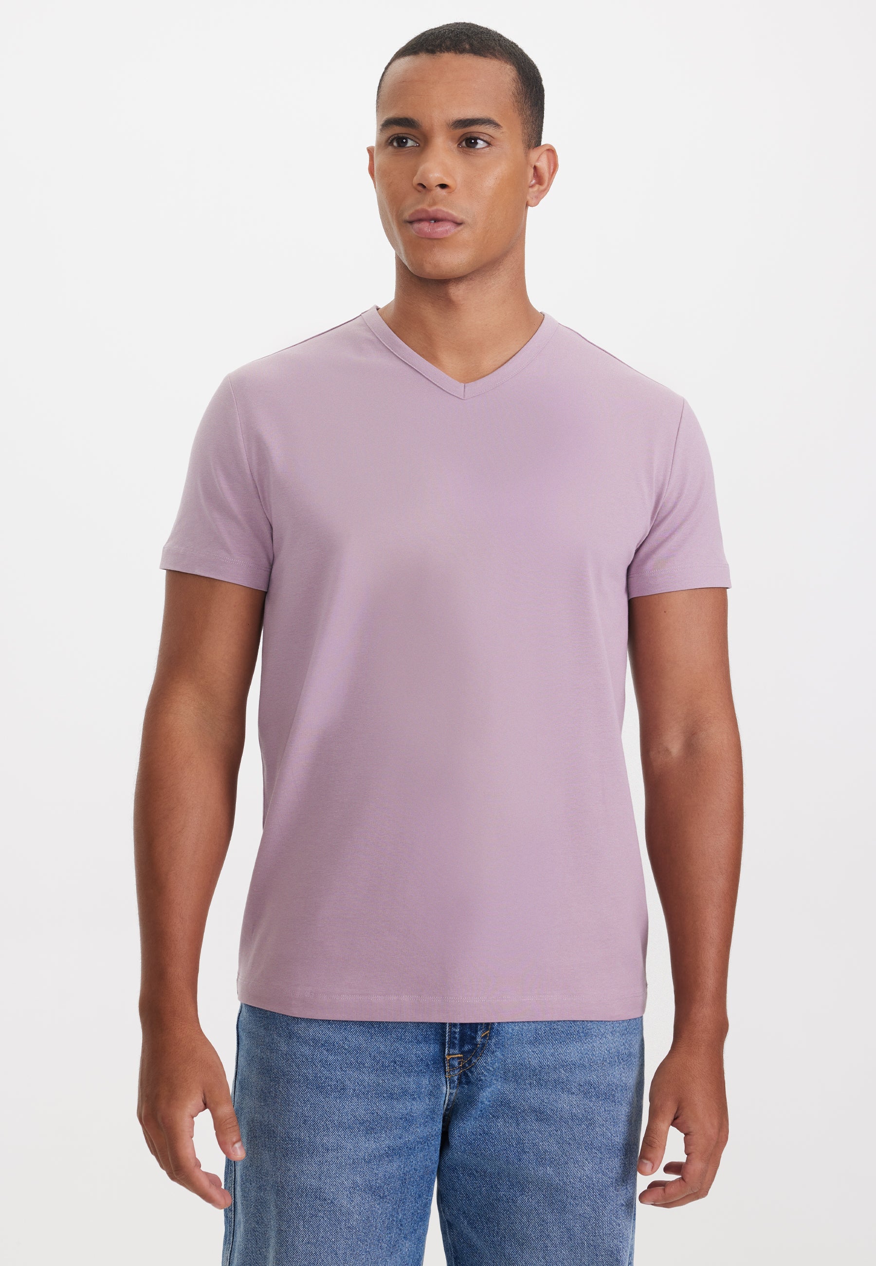 Açık Mor V-Yaka Regular Fit Pamuk Elastan Karışımlı Basic Erkek T-Shirt THEO - T-Shirt - Westmark London EU(TR) Store Organik Pamuklu Sürdürülebilir Moda
