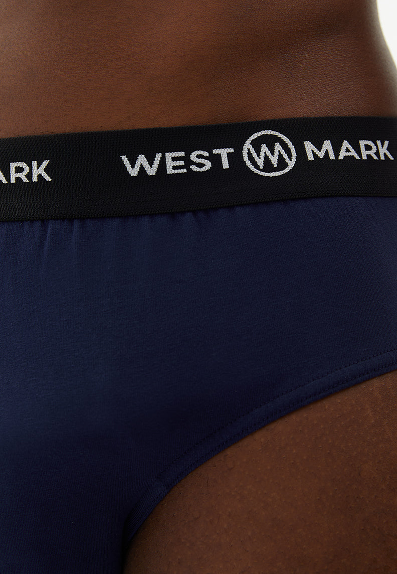 3’lü Lacivert Beyaz Turuncu Pamuk Karışımlı Erkek Slip Seti LOGAN - Underwear - Westmark London EU(TR) Store Organik Pamuklu Sürdürülebilir Moda