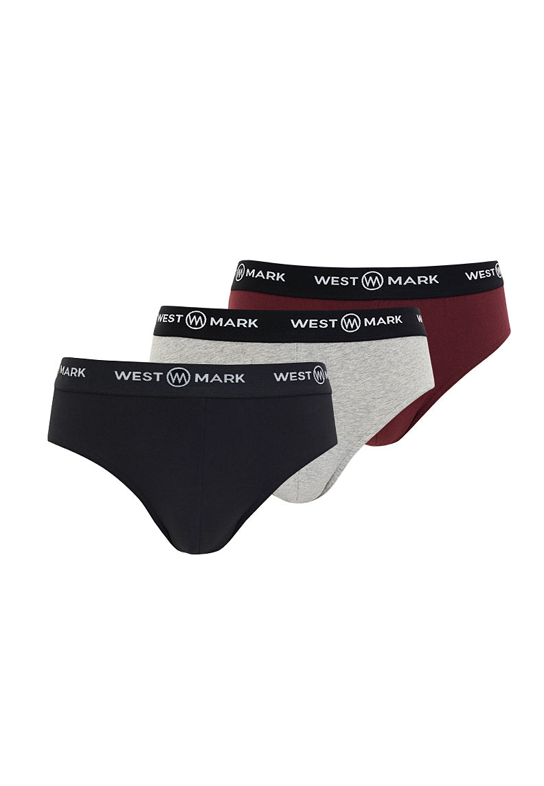LOGAN BRIEF 3-PACK in Grey Melange, Bordeaux, Navy - Underwear - Westmark London EU(TR) Store Organik Pamuklu Sürdürülebilir Moda