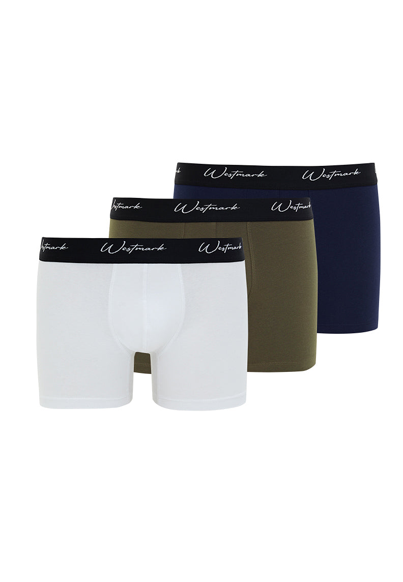 LUCAS TRUNK 3-PACK in Khaki, White, Navy - Underwear - Westmark London EU(TR) Store Organik Pamuklu Sürdürülebilir Moda